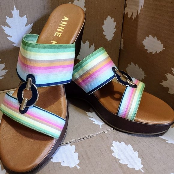 Anne Klein "Hadya" Slip On Wedge Sandal Striped Slide Heel sz 9 ~LN, Hardly Worn - Picture 9 of 10